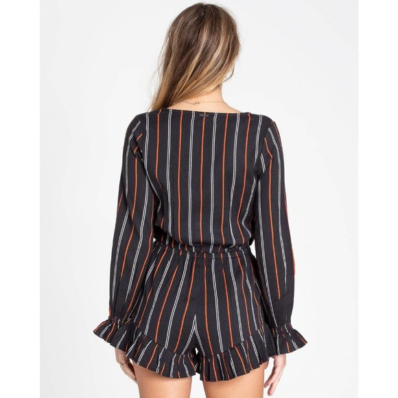 Billabong Romper Large Black Striped Play All Day V-Neck Long Sleeve - Picture 4 of 15